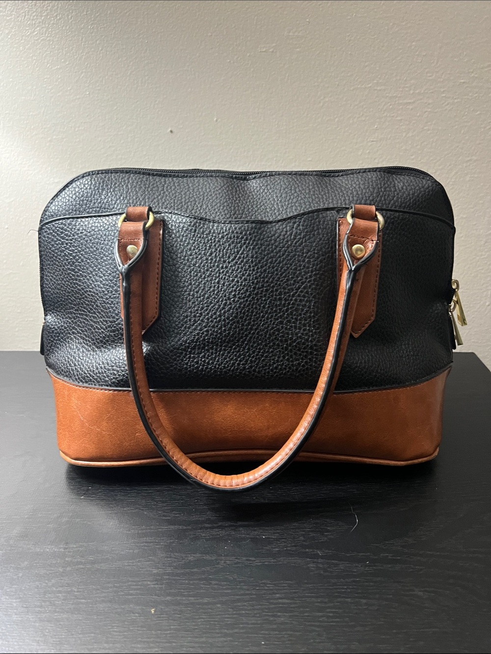 Classic Two-Tone Black and Brown Leather Tote